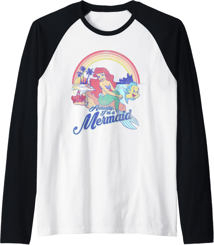 Disney Little Mermaid Pastel Rainbow Retro Raglan
