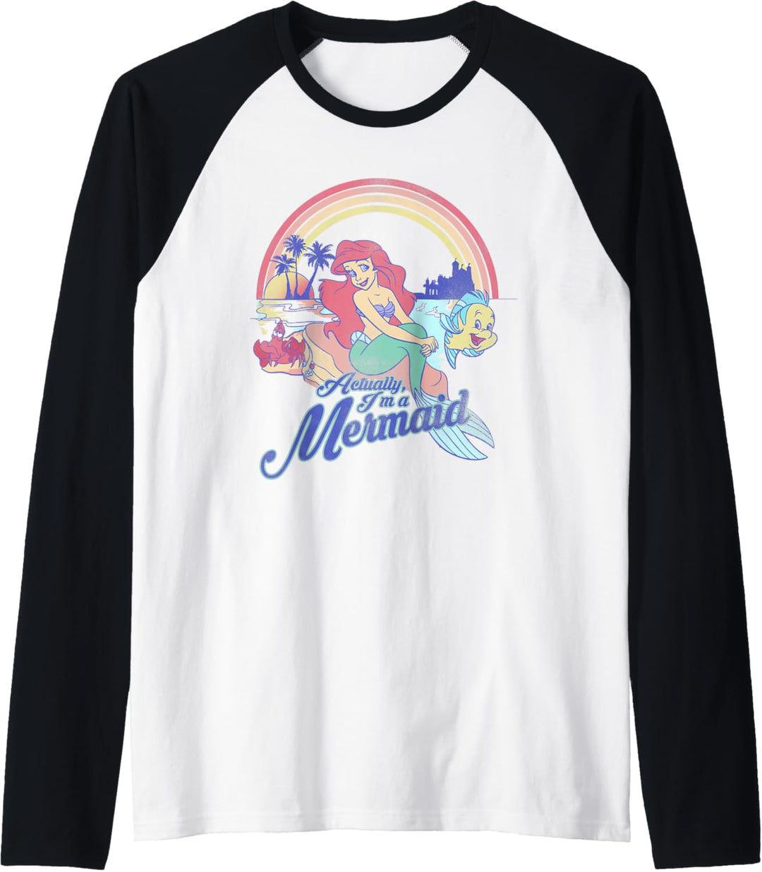 Disney Little Mermaid Pastel Rainbow Retro Raglan