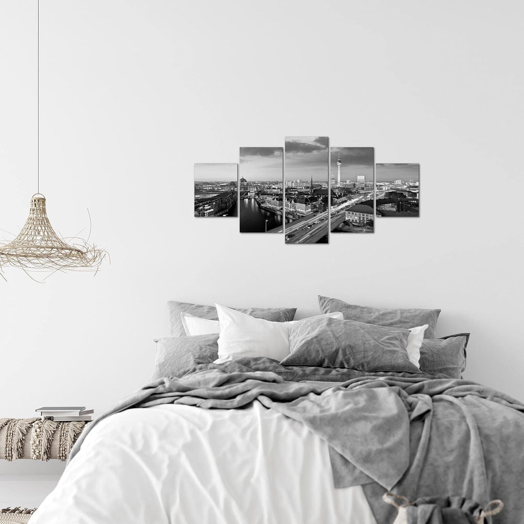 Runa Art Wandbilder Berlin 5 Teilig Bild auf Vlies Leinwand Deko Büro Wohnzimmer Stadt Schwarz Weiss