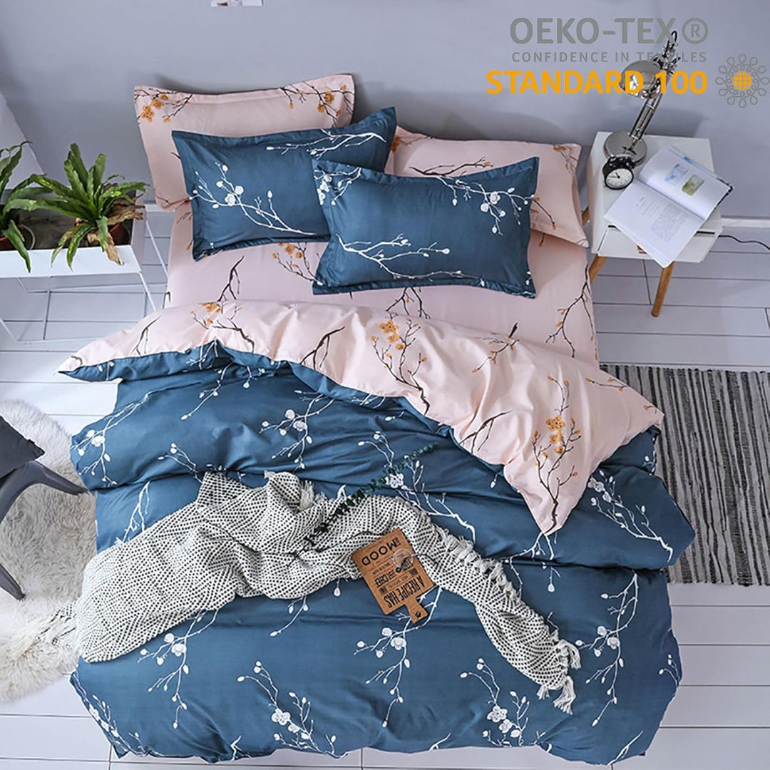 Tospass Bettwäsche 200x220 cm 3 Teilig Blumen Marineblau Rosa Modern Floral Bettwäsche Set Mädchen B