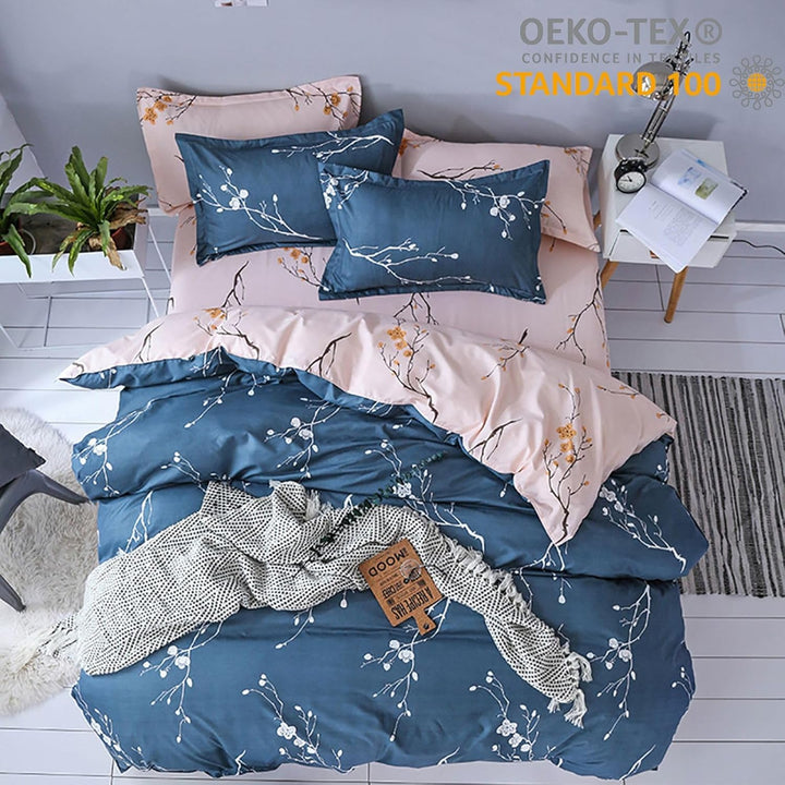 Tospass Bettwäsche 200x220 cm 3 Teilig Blumen Marineblau Rosa Modern Floral Bettwäsche Set Mädchen B