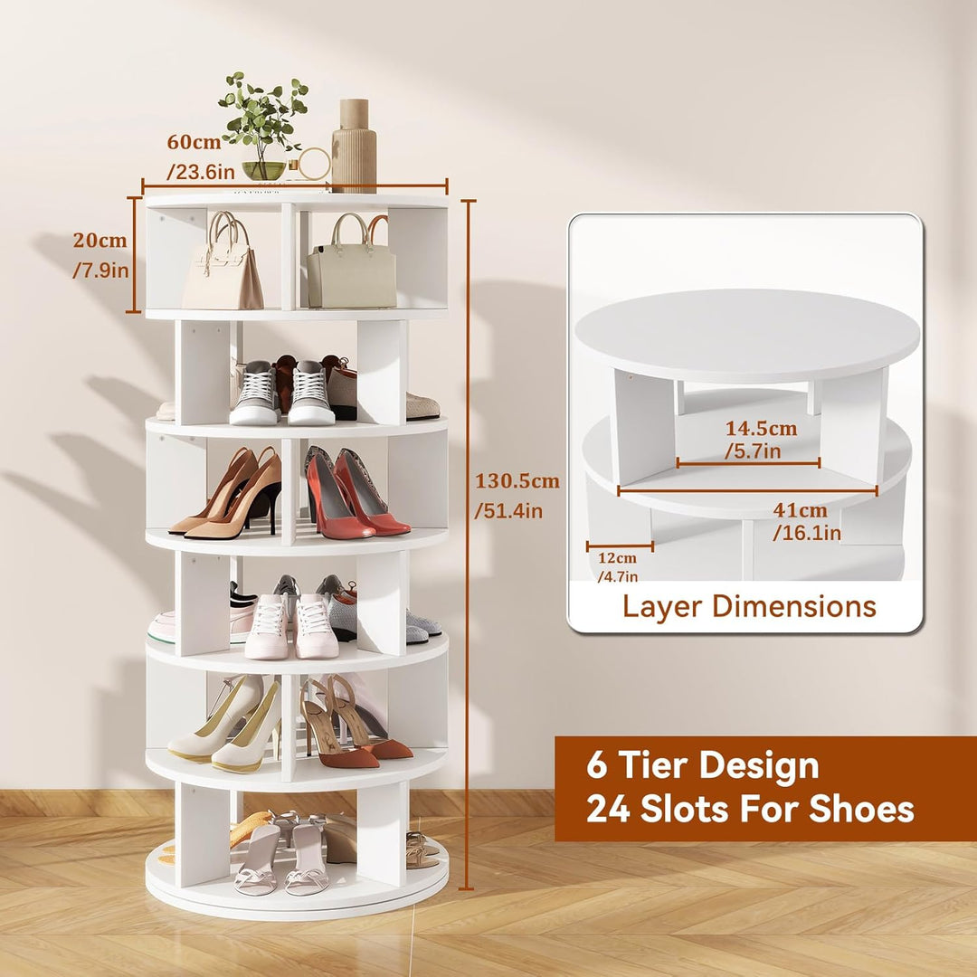IBUYKE Drehbares Schuhregal mit 6 Etagen, 360° Drehbarer Schuhschrank für 24 Paar Schuhe, Vertikaler