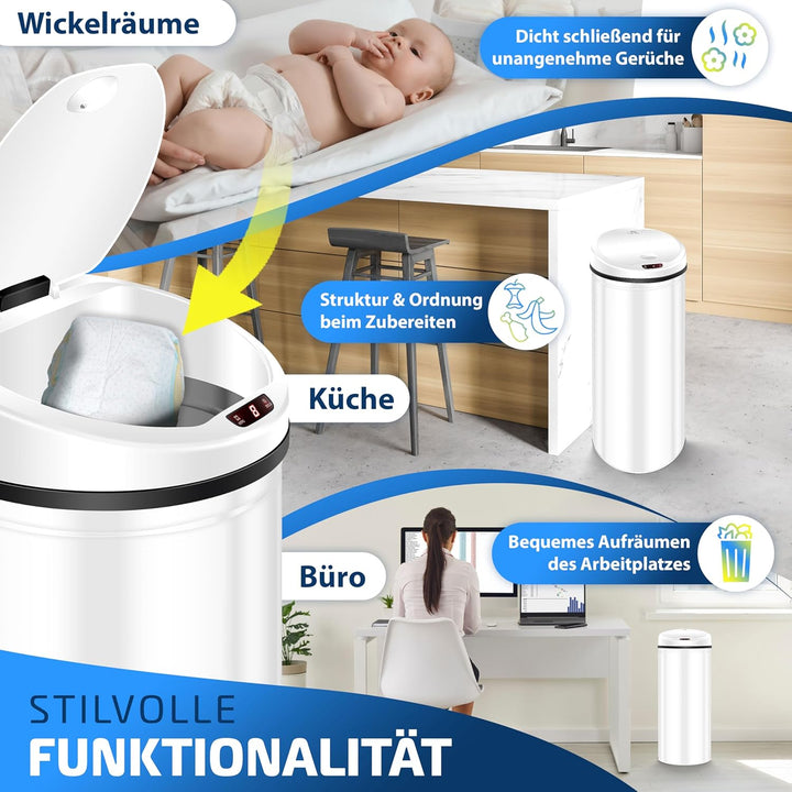 KESSER Automatischer Mülleimer mit Sensor 40 Liter - Elektrischer Abfalleimer aus Edelstahl, Berühru