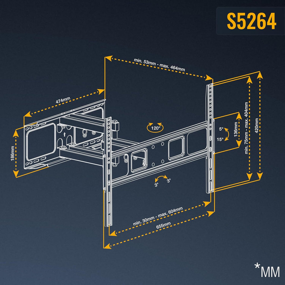RICOO TV Wandhalterung Fernseher Schwenkbar Neigbar für 37-70 Zoll, Universal TV Halterung S5264, Fe