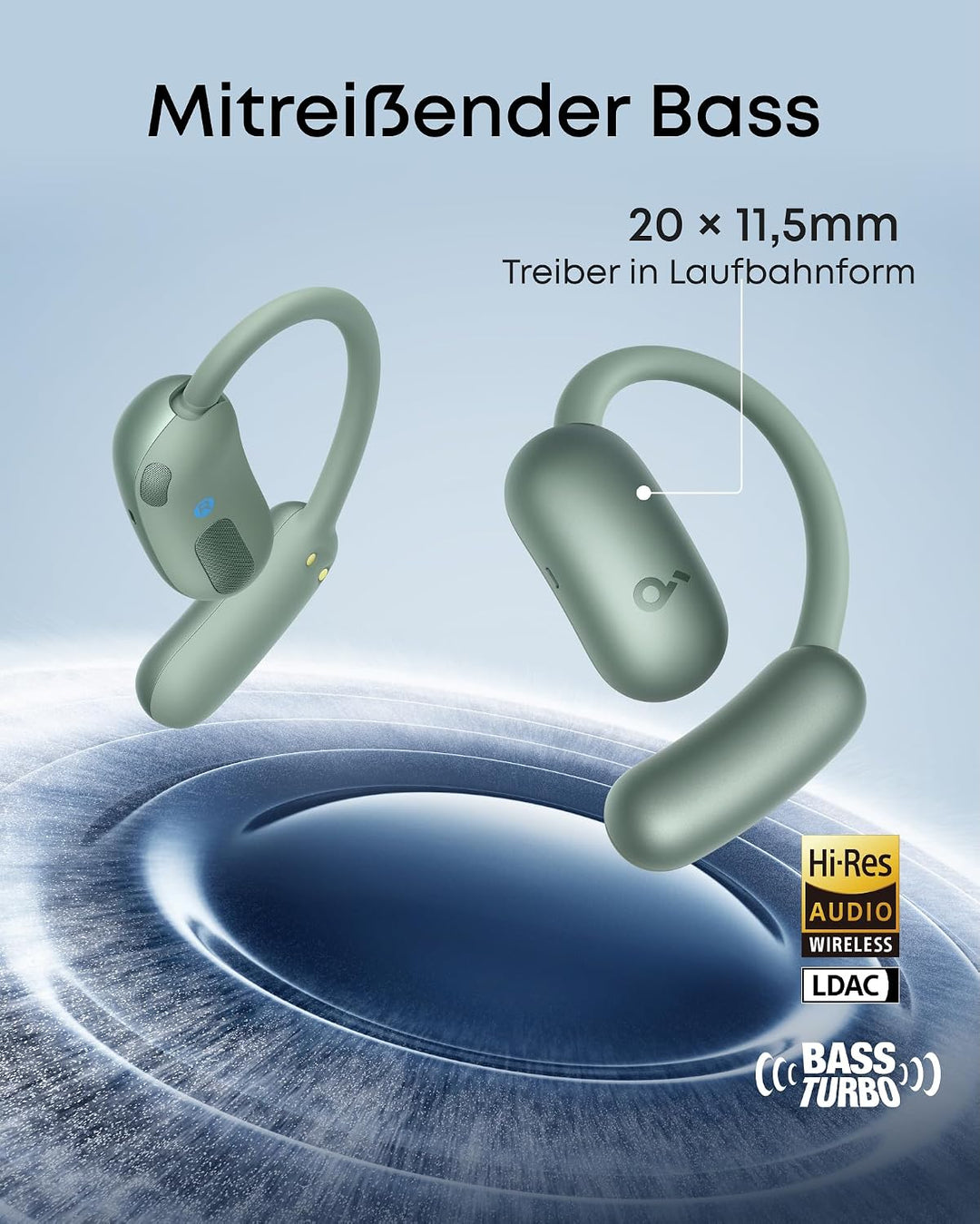 soundcore by Anker AeroFit 2, Open-Ear Kopfhörer, KI-Übersetzung, IP55 | druckfreier Sitz, doppelt s