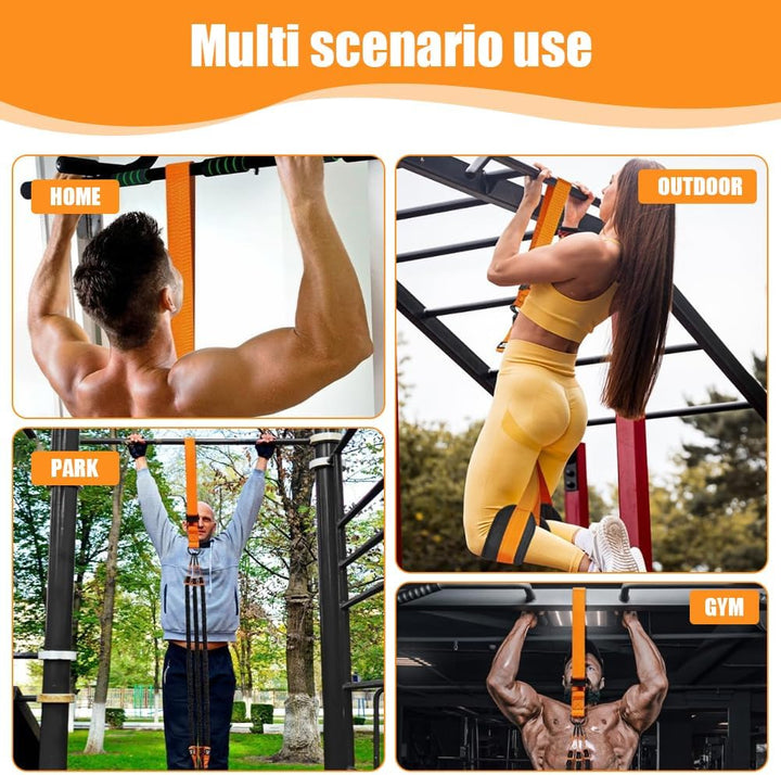 Klimmzughilfe Set, Klimmzughilfe mit 4 Verstellbar Resistance Bands, Klimmzug Bänder mit 2 Fussstütz