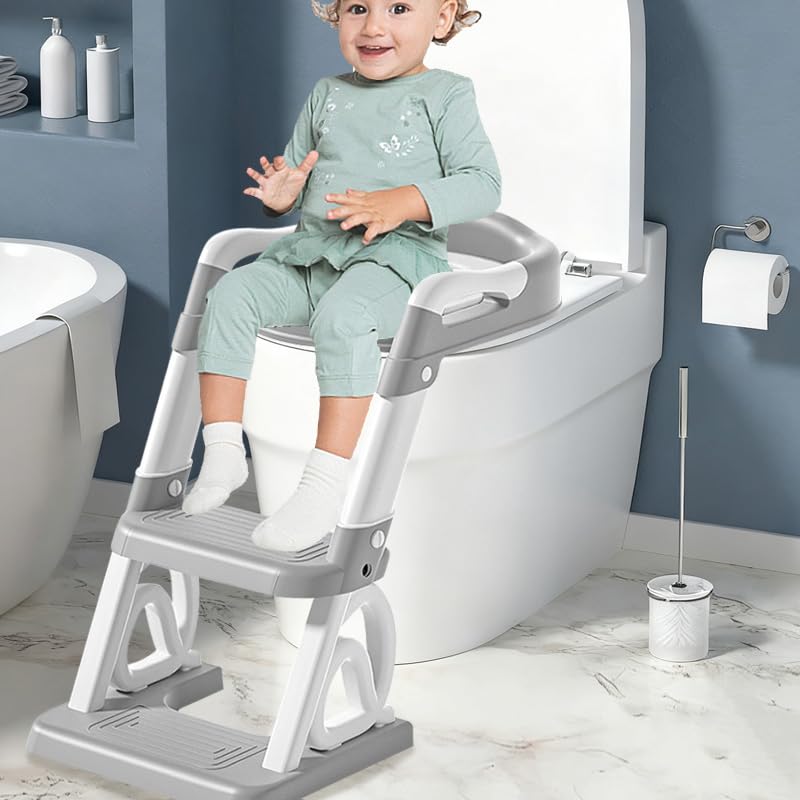 2-in-1 Toilettensitz für Kinder, Toilettensitz, faltbar und verstellbar, Treppe für Kinder, mit Leit