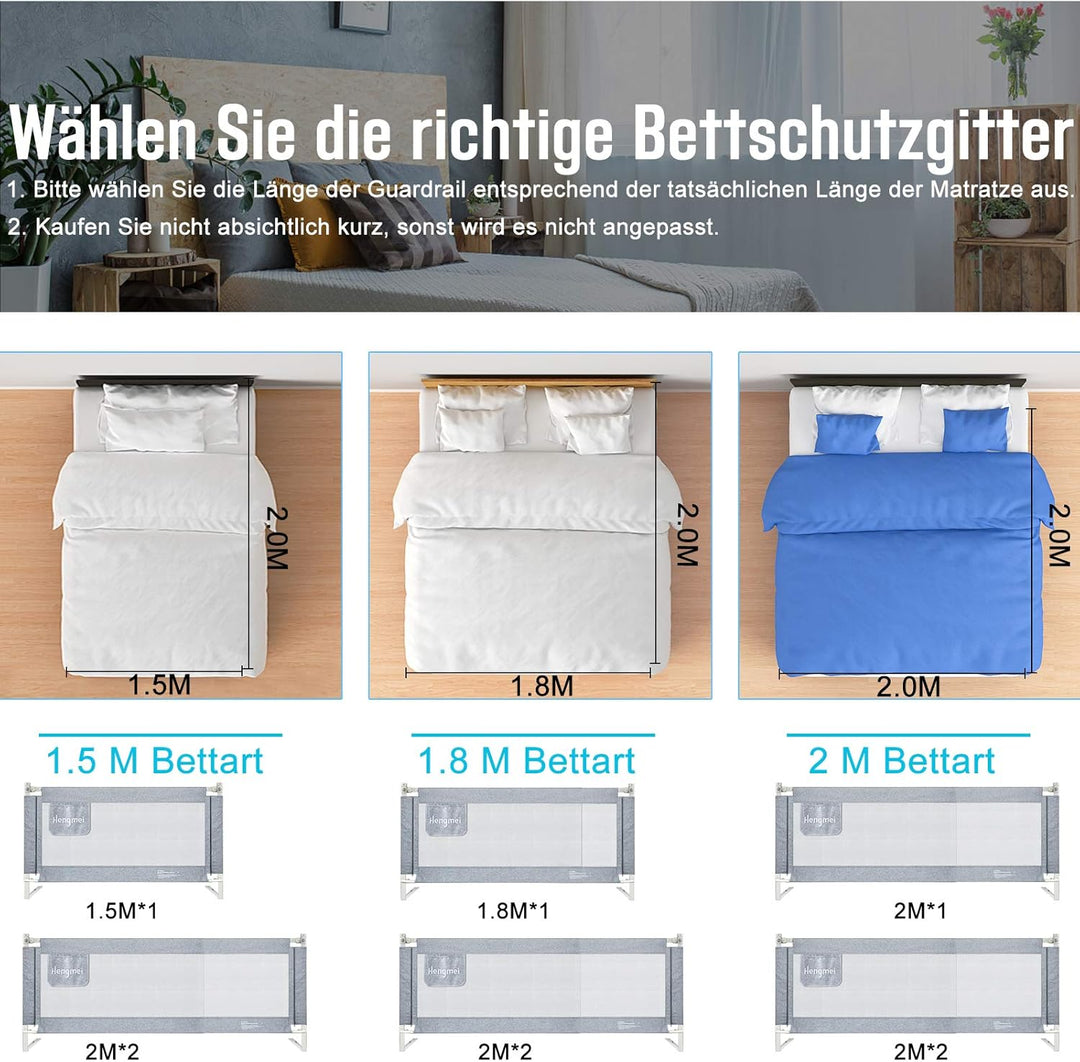 JOIEYOU Bettgitter Rausfallschutz Bett Höhenverstellbar 180cm Bettschutzgitter mit Schnallendesign f