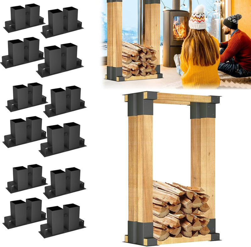 AufuN Holzstapelhilfe 4er Set, stabile Holzstapelhalter für Kaminholz Brennholz Stapelhilfe verzinkt