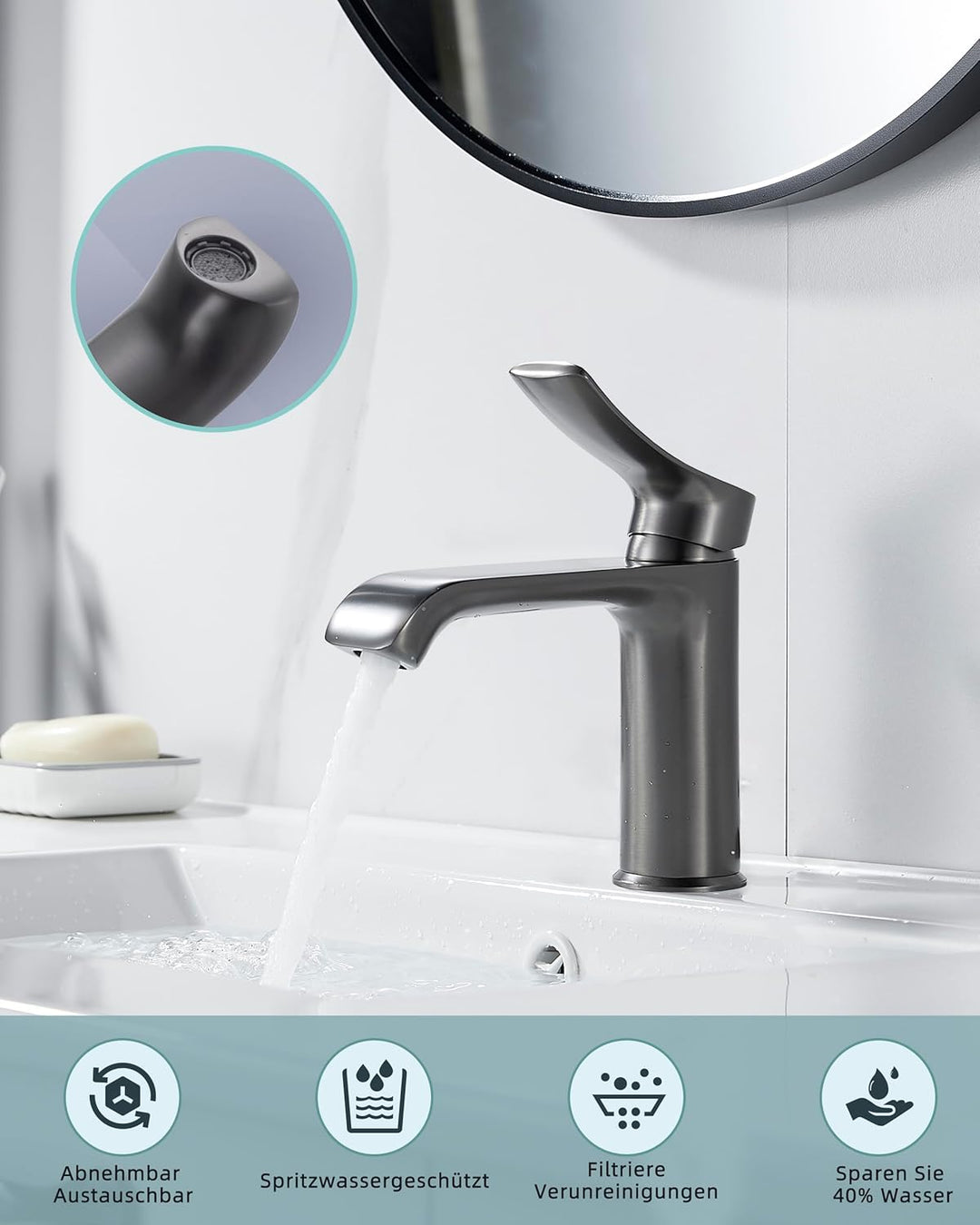 BELZ Wasserhahn Bad, Einhebel Waschtischarmatur mit Ablaufgarnitur, Waschbecken Armaturen, Armatur B