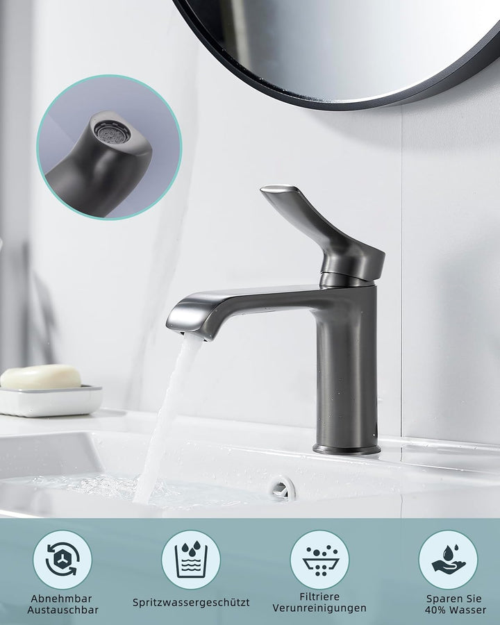 BELZ Wasserhahn Bad, Einhebel Waschtischarmatur mit Ablaufgarnitur, Waschbecken Armaturen, Armatur B