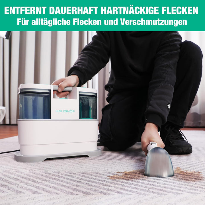 HAUSHOF StainZapper Pro Waschsauger Teppichreiniger, 450W 12kPa Polsterreiniger 1,5+0,8L mit Reinigu