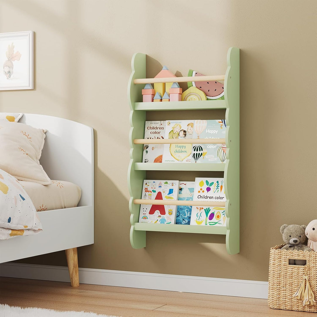WOLTU Kinder Bücherregal Wandregal, Bücher-Organizer mit 3 Ablagen, Kinderregal für Buchaufbewahrung