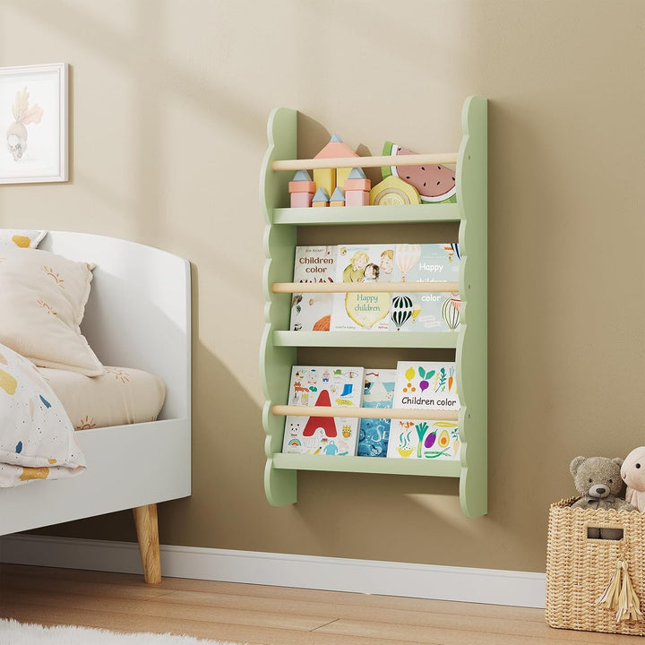 WOLTU Kinder Bücherregal Wandregal, Bücher-Organizer mit 3 Ablagen, Kinderregal für Buchaufbewahrung