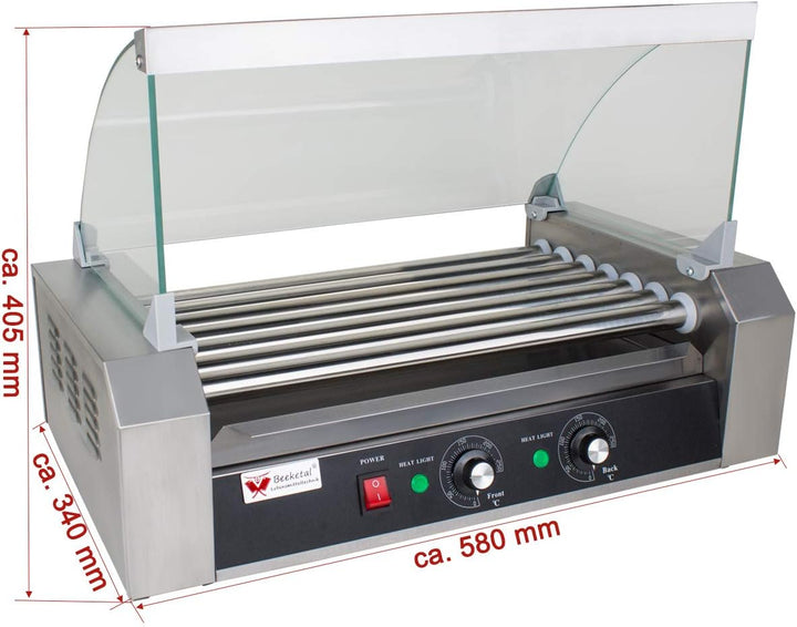 Beeketal 'BH7WG' Profi Hot Dog Grill mit 7 rotierenden Heizstäben, Edelstahl Würstchen Grill Gerät m