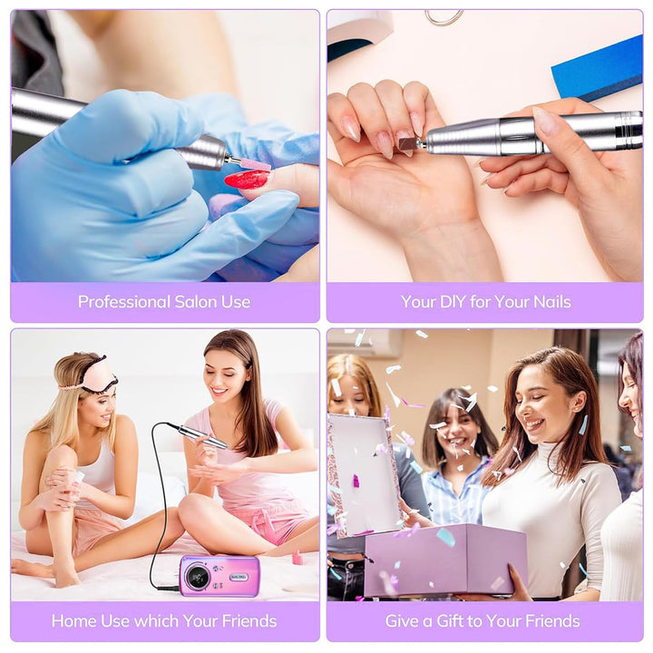 Elektrische Nagelfeile/Nagelfräser 45000 U/min [LCD+12 Köpfe] – Leise aufladbare Nagelmaschine mit 1