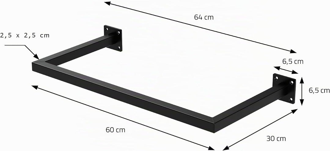 ML-Design 2er Set Kleiderstange Rechteck für die Wand, T30cm x B60cm, Schwarz, aus Stahl, Garderoben