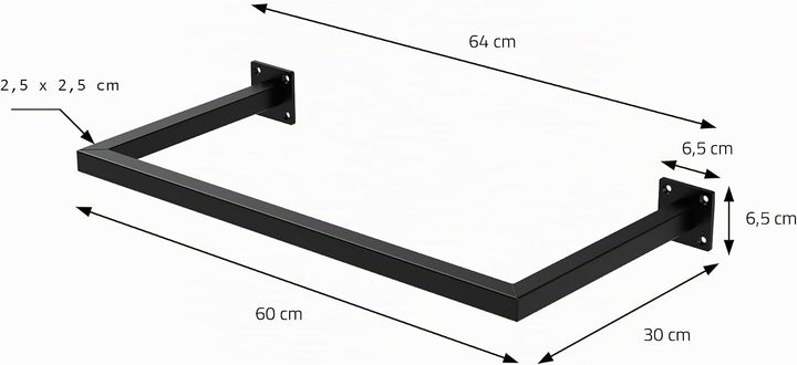 ML-Design 2er Set Kleiderstange Rechteck für die Wand, T30cm x B60cm, Schwarz, aus Stahl, Garderoben