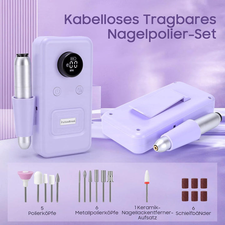 Elektrischer Nagelbohrer, 45.000 U/min, Wiederaufladbare Kabellose Nagelfeilenmaschine mit LED-Anzei