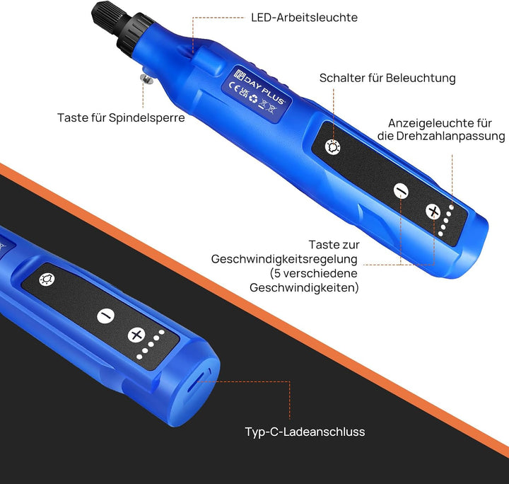 Mini-Akku-Rotationswerkzeug, 5 Geschwindigkeiten und USB-Aufladung mit Aufbewahrungstasche, vielseit