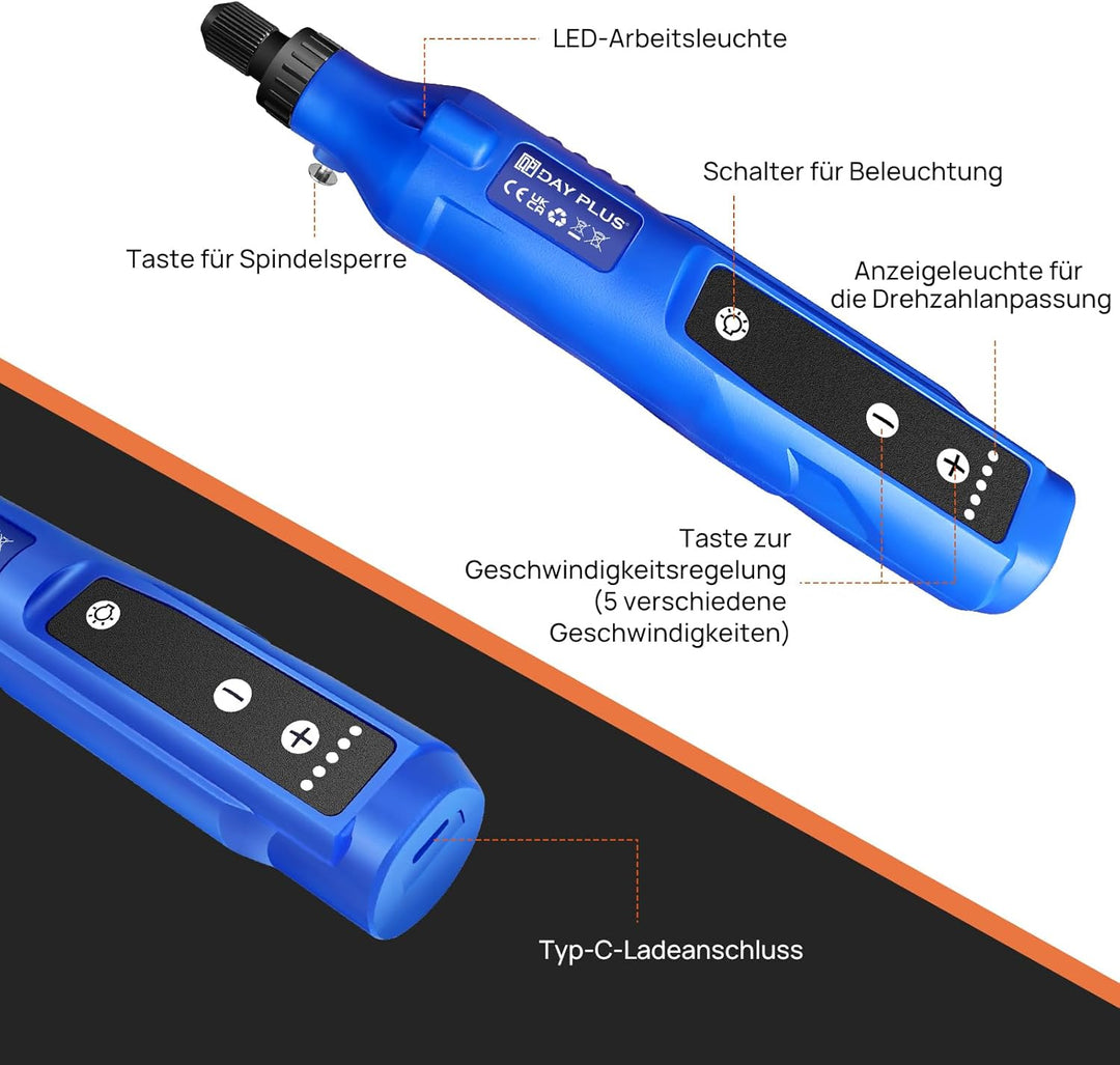 Mini-Akku-Rotationswerkzeug, 5 Geschwindigkeiten, 3,7V wiederaufladbar, mit 80 Zubehörteilen, USB-Au