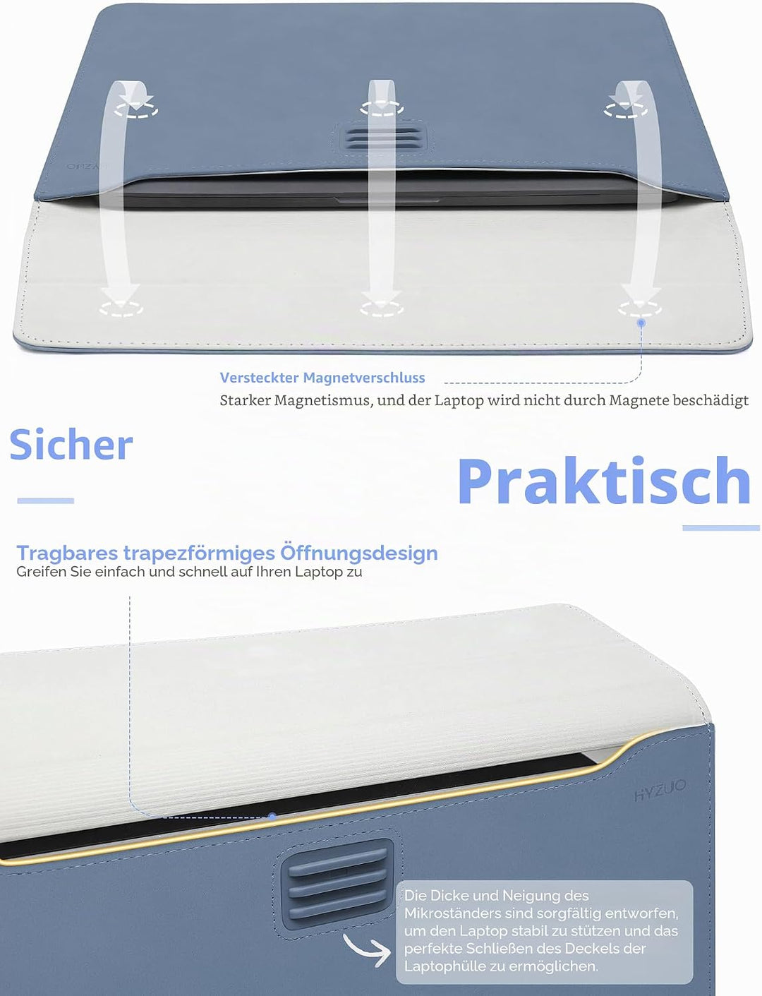 HYZUO 13 Zoll Laptop Hülle Tasche mit Einstellbarer Ständer für MacBook Air 13 M5 A3449 M4 M3 M2 M1