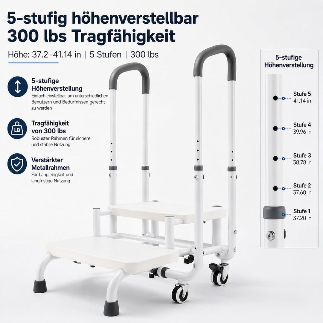 Trittstufe mit Haltegriff 2 Stufen Badewannenstufe, Weiss, Weiss