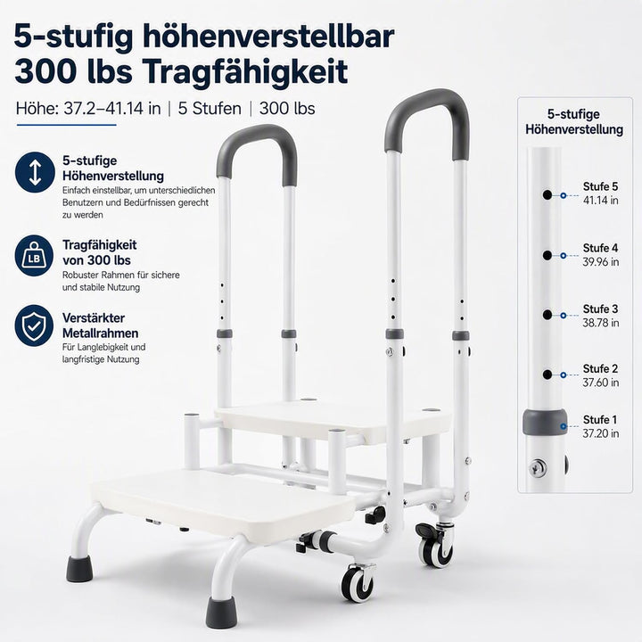 Trittstufe mit Haltegriff 2 Stufen Badewannenstufe, Weiss, Weiss