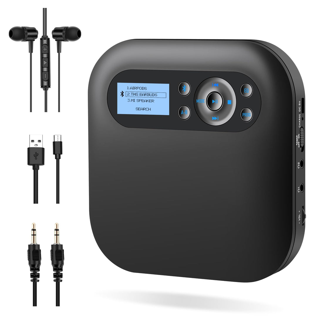 CD Player tragbar, DESOBRY Bluetooth CD Player mit Lautsprechern, wiederaufladbarer Discman für Auto