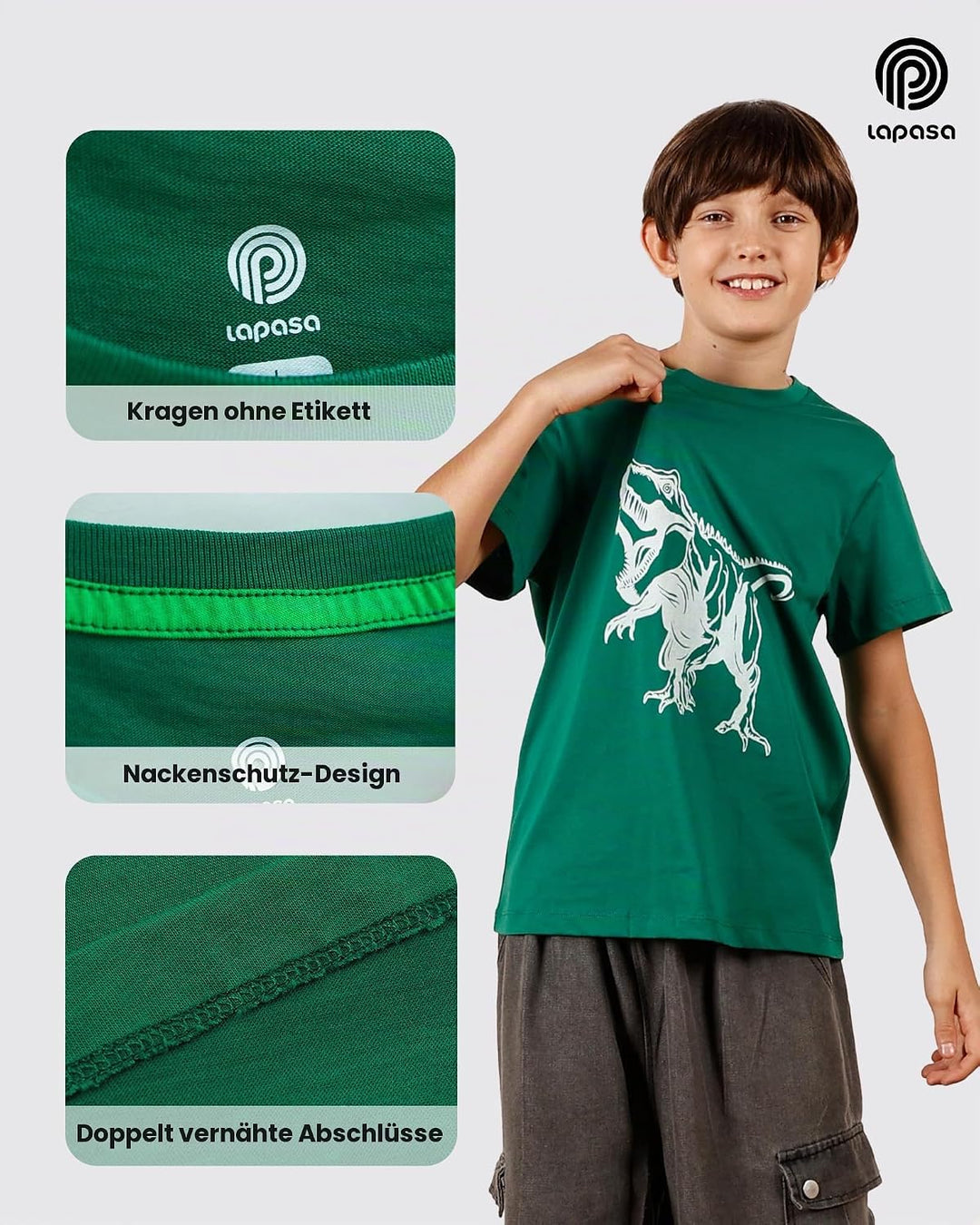 LAPASA Kinder T Shirt 100% Baumwolle 4er Pack Unisex 3-13 Jahre/ 95-165 Jungen Mädchen K01 3-4 Jahre