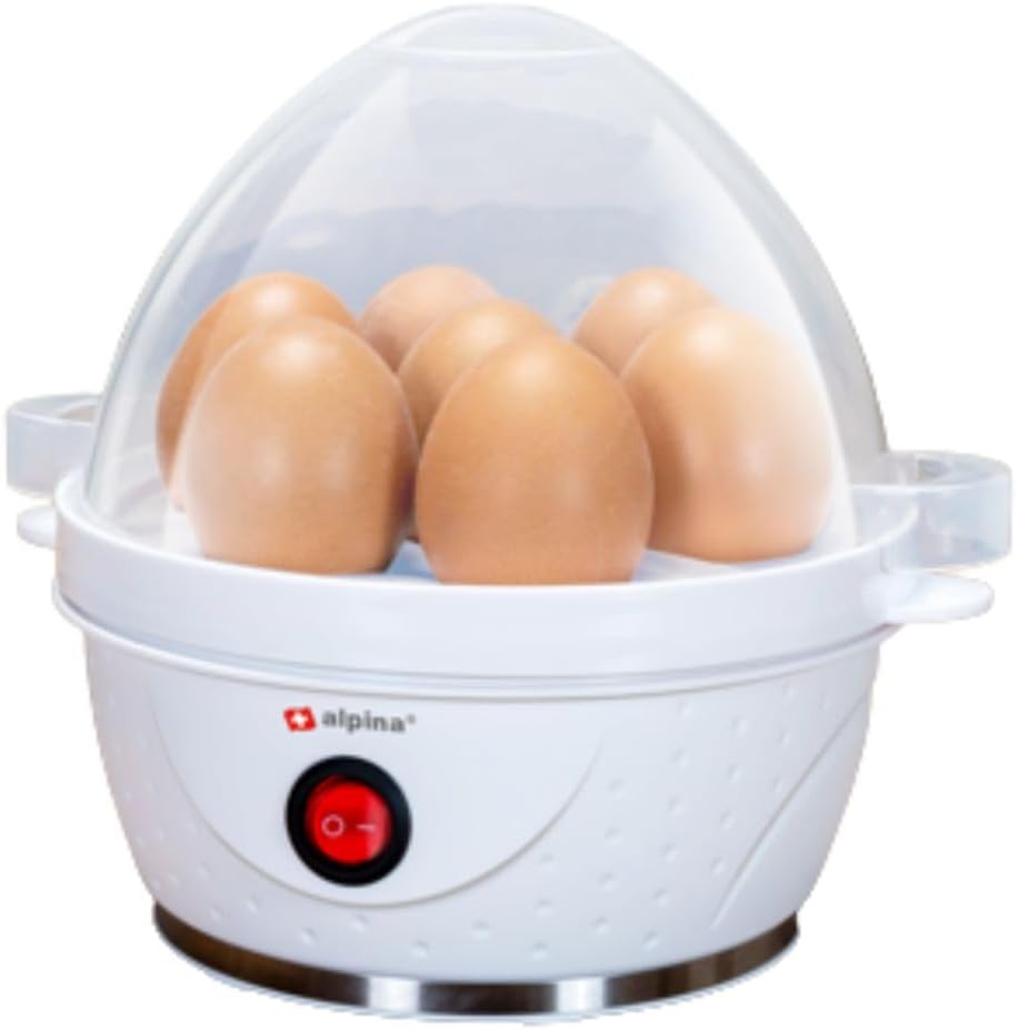 alpina Elektrischer Eierkocher – Eierkocher für 7 Eier – inkl. Messbecher, Eierständer und Eierstech