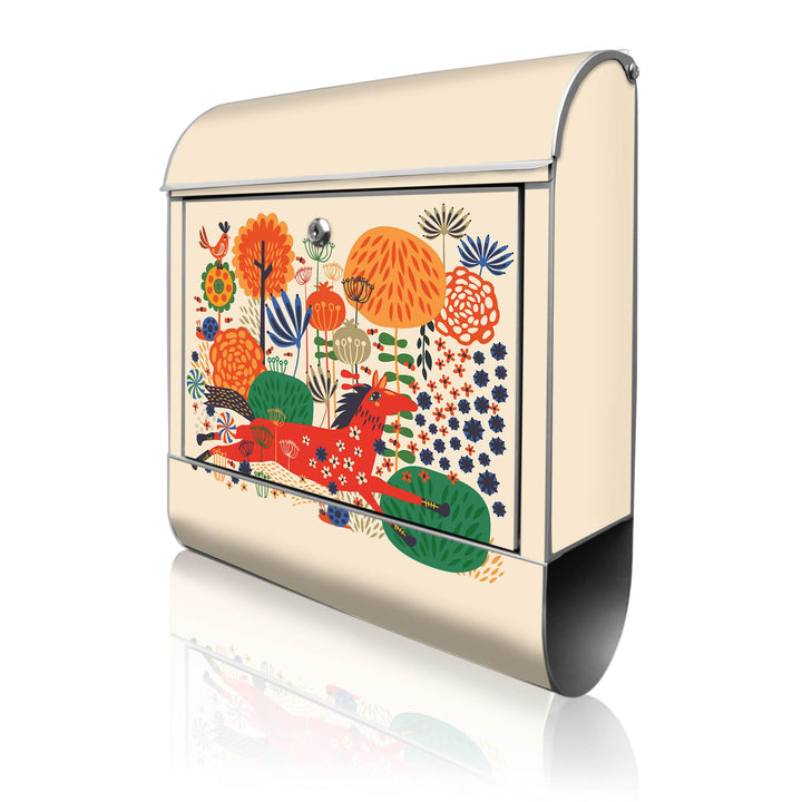 banjado® Design Briefkasten mit Motiv Rotes Pferd 39x47x14cm &amp; 2 Schlüssel - Briefkasten Stahl Silbe