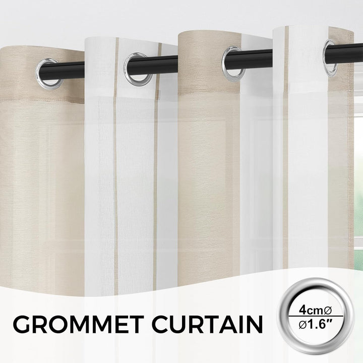 MRTREES Voile Gardinen Kurz Vorhang Halbtransparent Streifen Stores Schals mit Ösenschal Moderner Wo