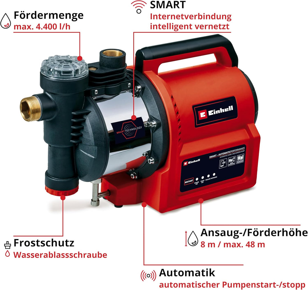 Einhell Automatische Gartenpumpe GE-AW 1144 SMART (Smart Garden, App, Bewässerung per Zeitplan / sma