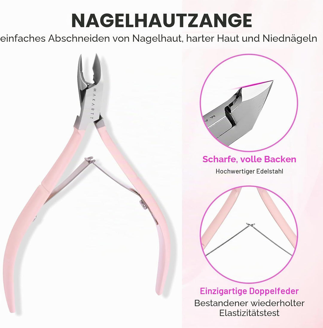 Makartt Nagelhaut Trimmer mit Nagelhautschieber, 3 PCS Rosa Zangen Nagelhaut Professionelle Pediküre