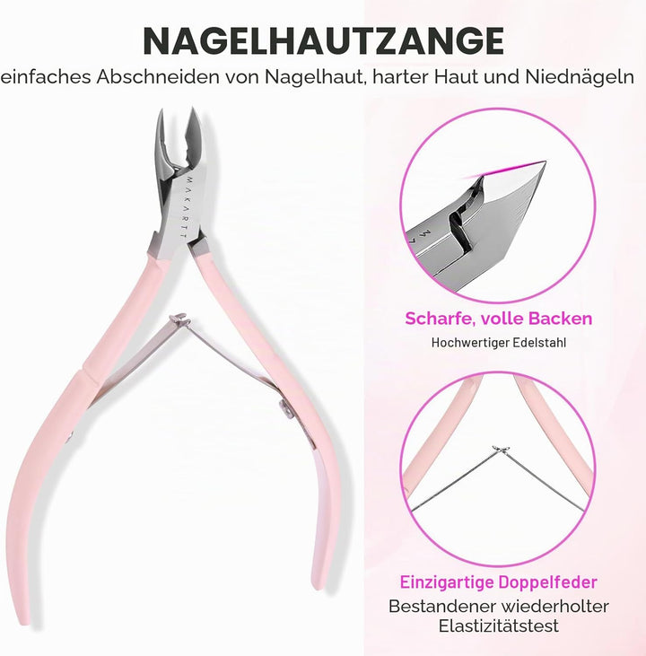 Makartt Nagelhaut Trimmer mit Nagelhautschieber, 3 PCS Rosa Zangen Nagelhaut Professionelle Pediküre