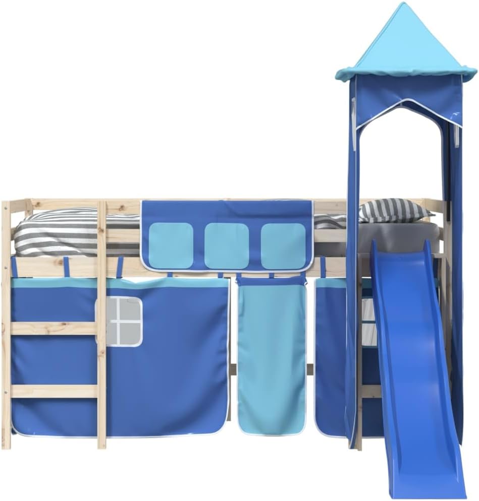 vidaXL Vorhänge für Hochbett mit Turm Blau Polyester, Blau