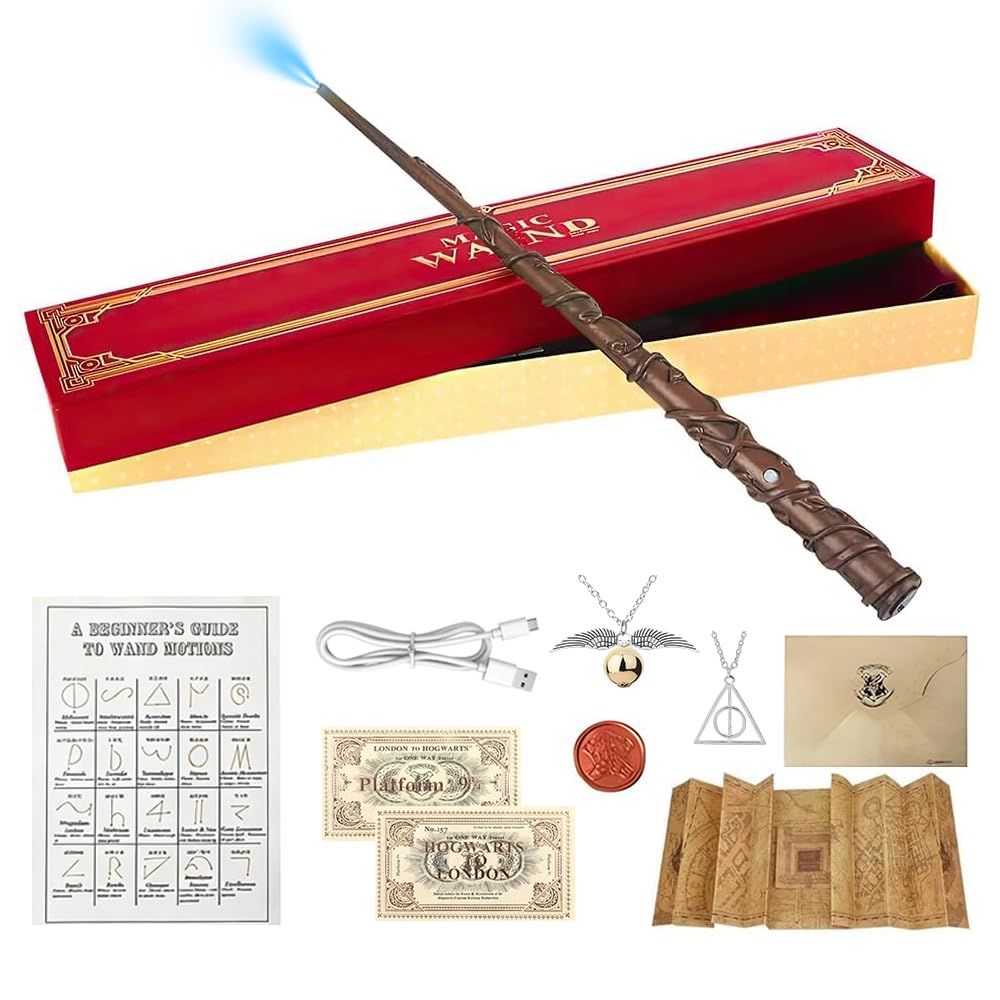 Zauberstab Hermine Granger mit Licht, 37CM ZauberstabHermine, Zauberstab aus Harz, USB Aufladung Gra