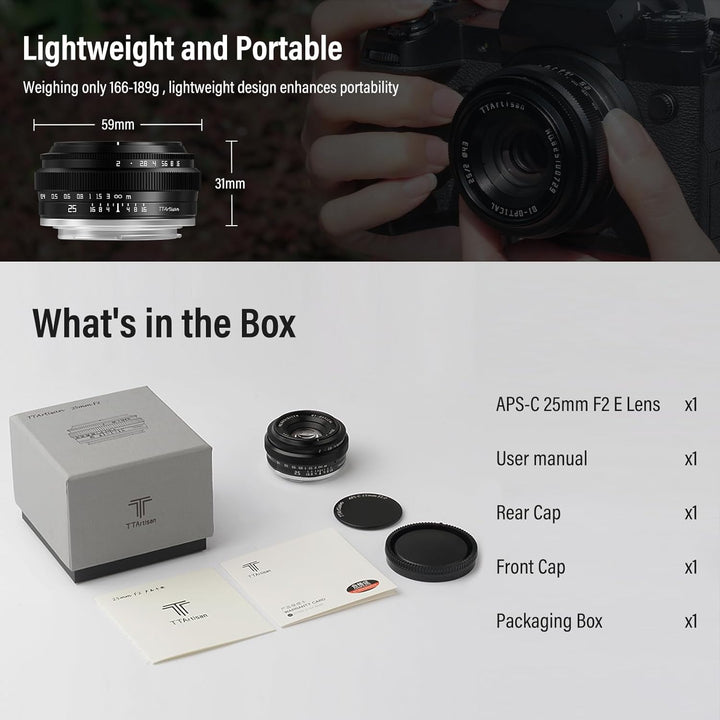 TTARTISAN 25mm F2 Kameraobjektiv Camera Lense für Sony E-Mount APS-C Manuelles Tragbares Pancake-Obj