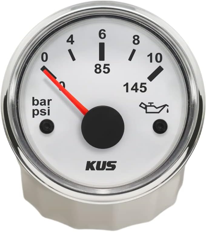 KUS Warranted Oil Kraftstoff Manometer Meter 0-10Bar 0-145PSI Mit Hintergrundbeleuchtung 12V / 24V 5