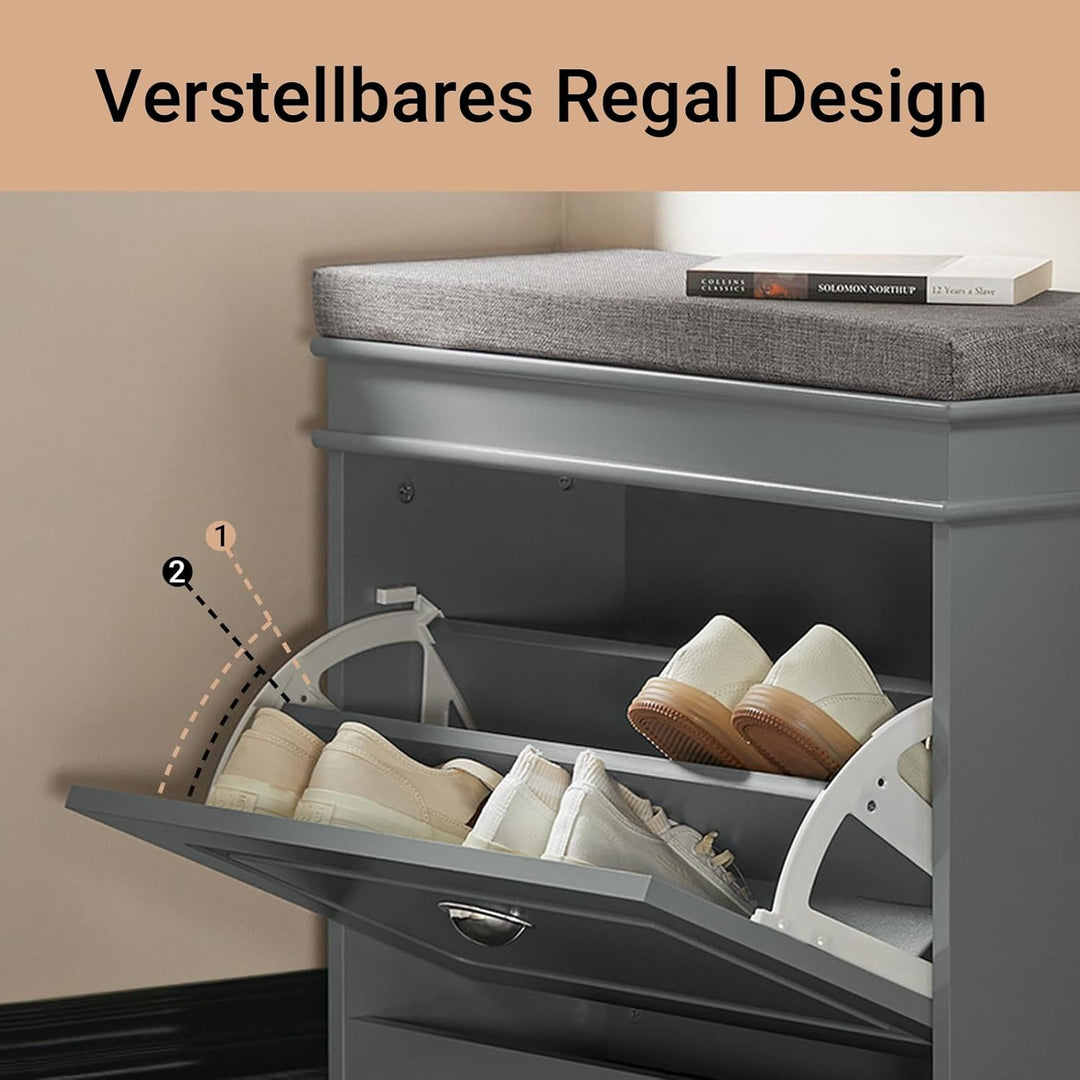 SoBuy Schuhbank mit Sitzkissen und Stauraum Schuhschrank mit Klappe, Schuhregal schmal platzsparende