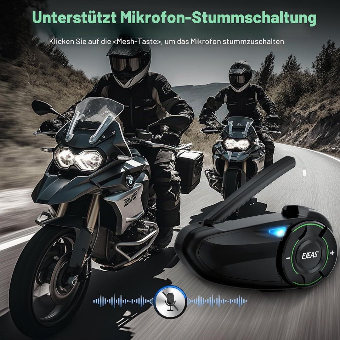 EJEAS Q8 Mesh Motorrad Bluetooth Headset, Helm Intercom für bis zu 6 Motorradfahrer Kommunikationssy