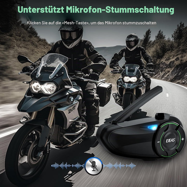 EJEAS Q8 Mesh Motorrad Bluetooth Headset, Helm Intercom für bis zu 6 Motorradfahrer Kommunikationssy