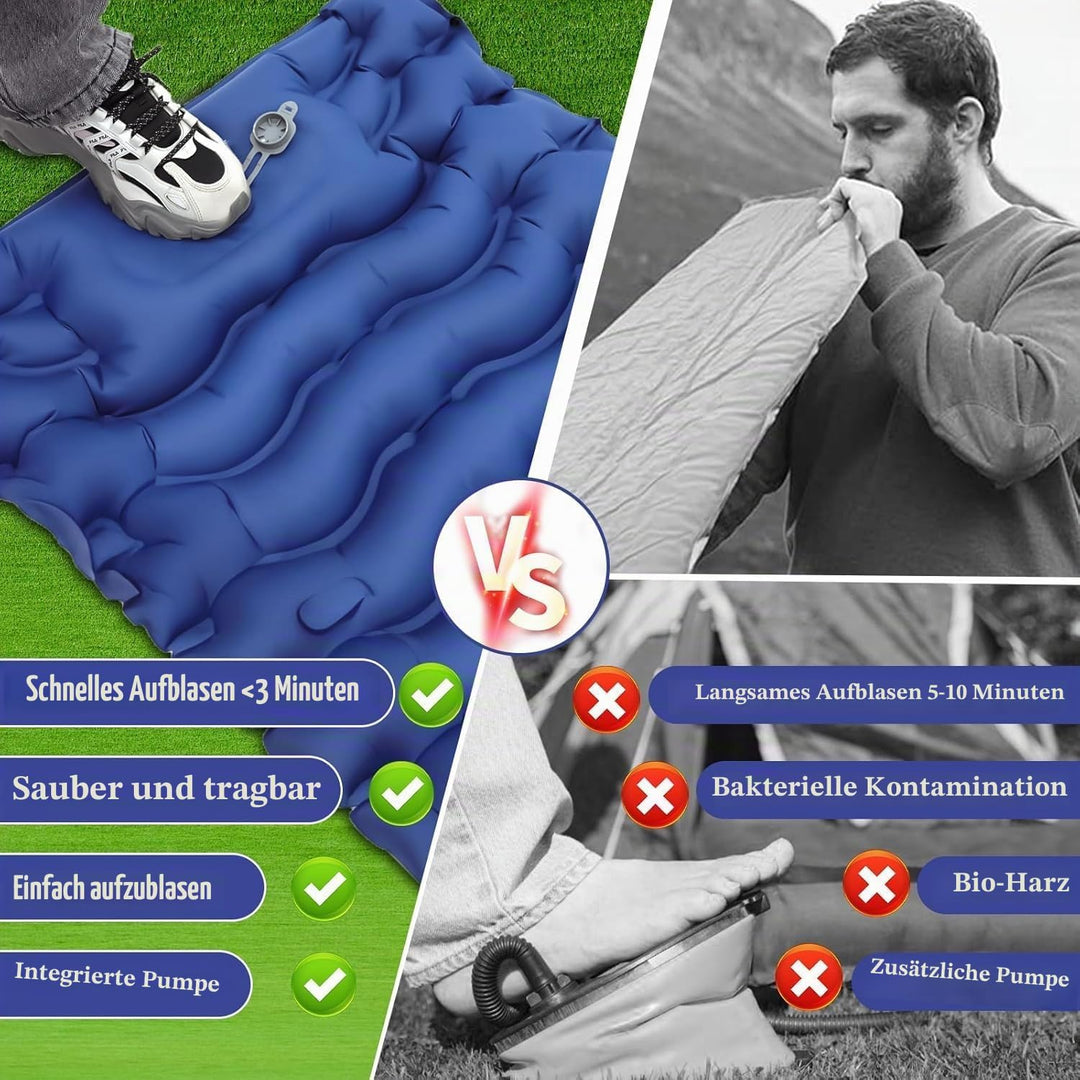 Selbstaufblasende Isomatte Camping, Isomatte Ultraleicht mit Fusspumpe &amp; Kissen | Luftmatratze Klein
