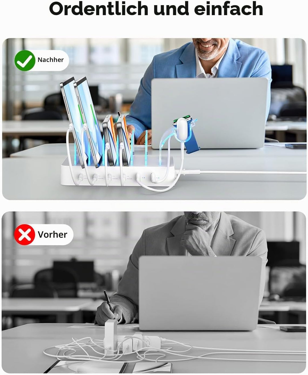 SooPii Premium 90W 6-Port USB C Ladestation für mehrere Geräte,Weiss Weiss 90W, Weiss 90W