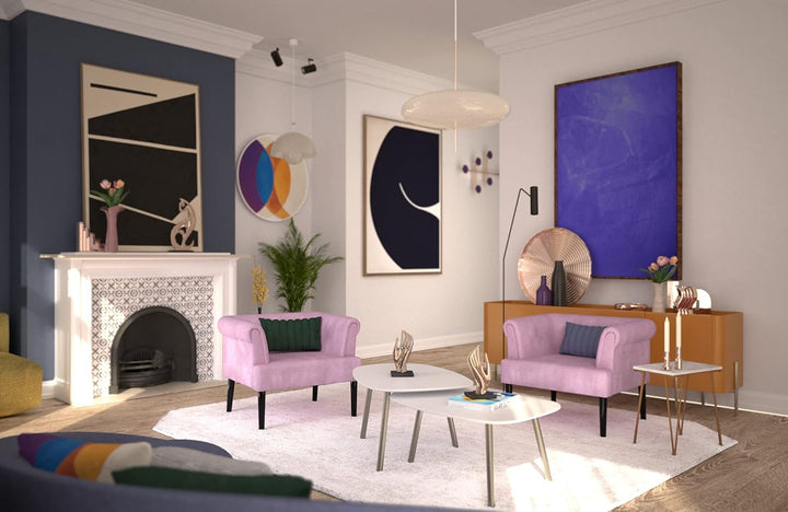 Atlantic Home Collection Sessel CHARLIE, Samt, Armlehnenstuhl mit Massivholzfüssen, Rosa, 74 x 86x 7