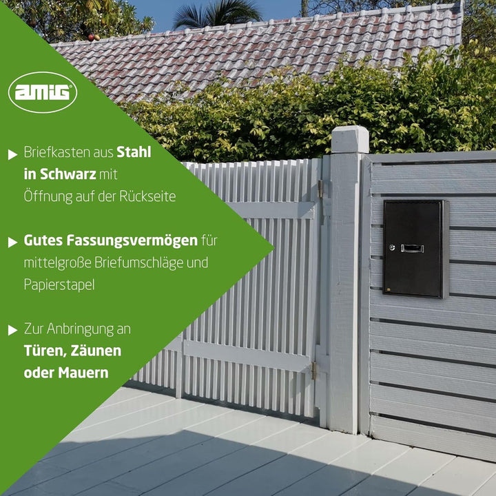 Amig - Durchwurfbriefkasten - Stahl - Farbe Schwarz - Masse: 40 x 25 x 10 cm - Schlitz: 5 x 20 cm In