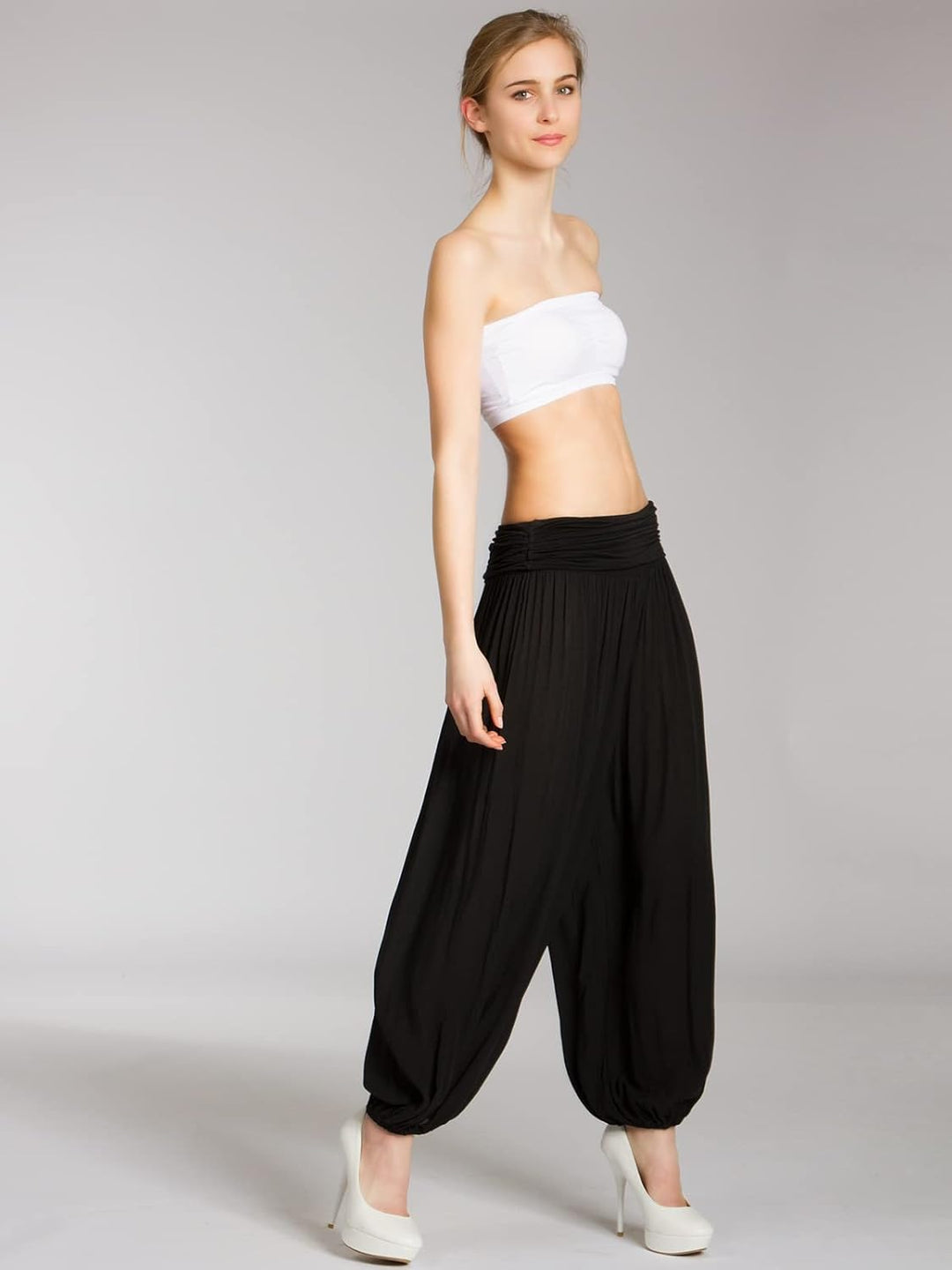 Caspar KHS035 leichte Damen Sommer Haremshose, Farbe:schwarz, Mode Grösse:40