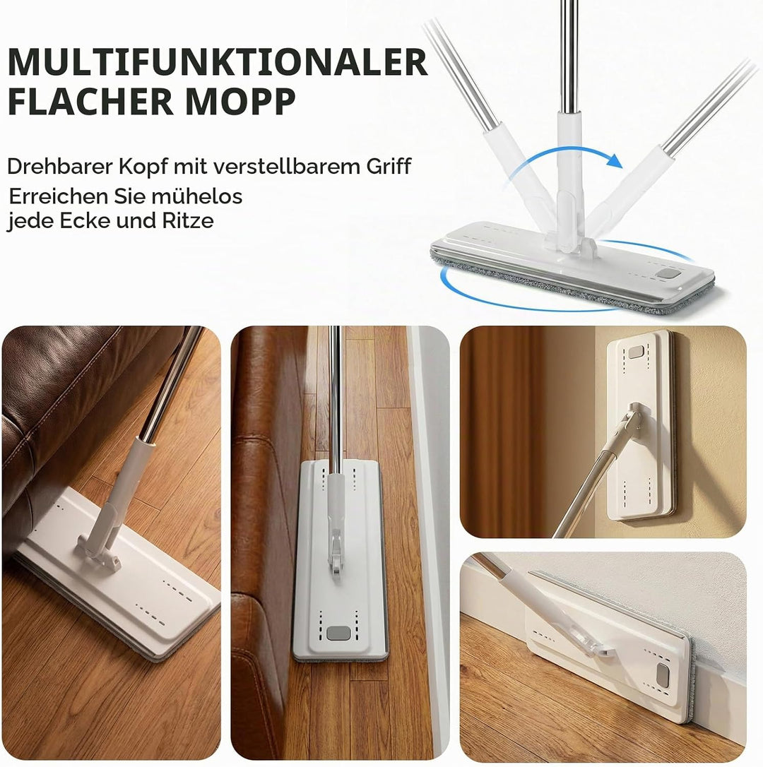 Masthome Bodenwischer Set mit Eimer,Wischmopp Set mit Edelstahlgriff und 4 Mikrofaser Moppkopf, Putz