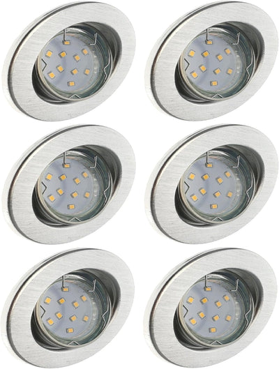 Trango 6er Set LED Einbaustrahler aus Aluminium gebürstet Rund 6729-069M3 Bad Einbauleuchte, Deckens